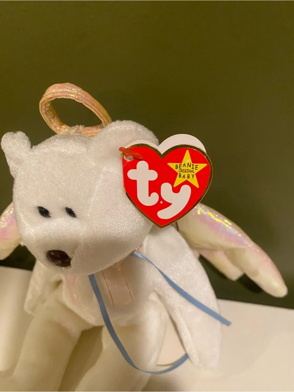 Ty White Angel Bear Plush with Iridescent Wings
